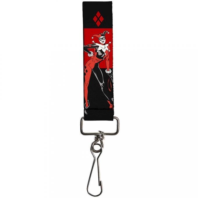Key Fob - 1.0" - Harley Quin Standing Pose/Diamonds Black/Red