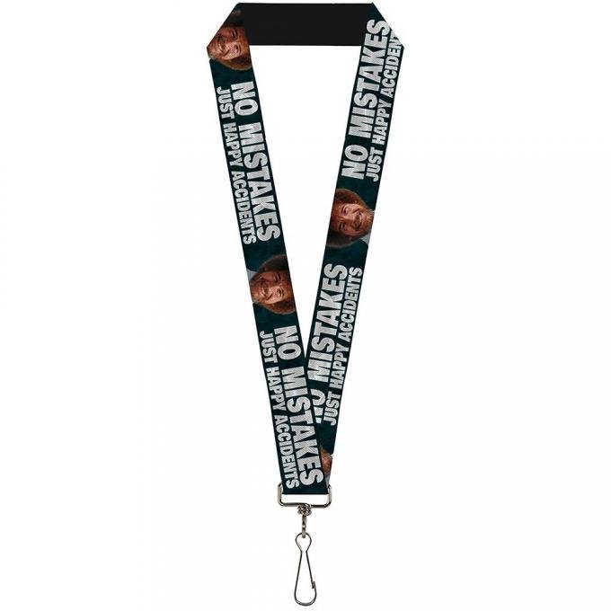 Lanyard - 1.0" - Bob Ross Smiling CLOSE-UP NO MISTAKES-JUST HAPPY ACCIDENTS Blues/White