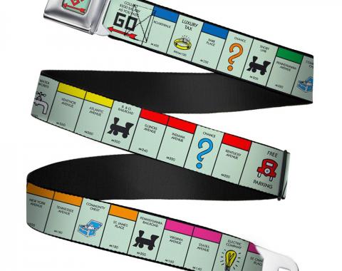 Monopoly GO Space Full Color Seatbelt Belt - American Monopoly Board Game Spaces Webbing