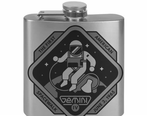 Stainless Steel Flask - 6 OZ - GEMINI IV-THE FIRST AMERICAN SPACEWALK Tonal Grays