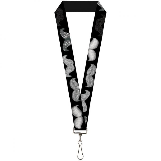 Buckle-Down Lanyard - Mustache Sketch Black/White