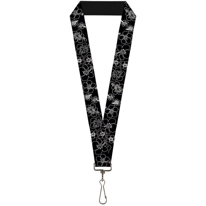 Buckle-Down Lanyard - Hibiscus Outline Black/White