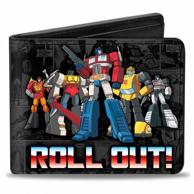 Bi-Fold Wallet - TRANSFORMERS 5-Autobots ROLL OUT + Autobot Logo/Comic Panels Grays