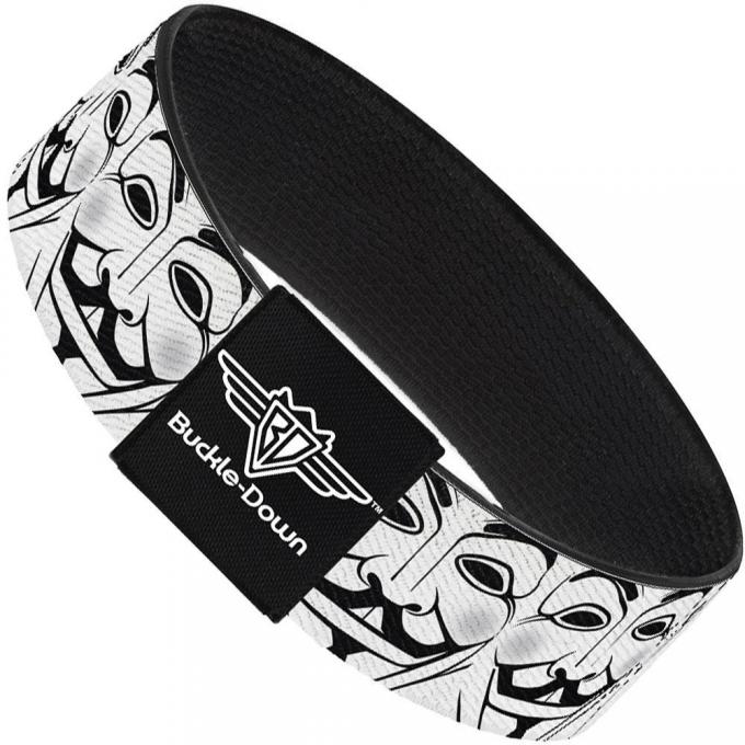 Buckle-Down Elastic Bracelet - Anonymous Face C/U Repeat White/Black/Gray