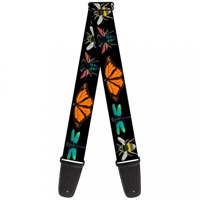 Guitar Strap - Insects CLOSE-UP Black