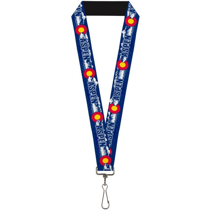 Buckle-Down Lanyard - Colorado ASPEN Flag/Snowy Mountains Weathered2 Blue/White/Red/Yellows