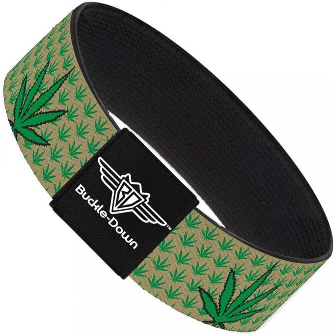 Buckle-Down Elastic Bracelet - Marijuana Garden Tan/Green