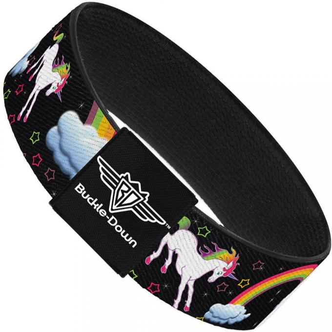 Buckle-Down Elastic Bracelet - Unicorns/Rainbows/Stars Black