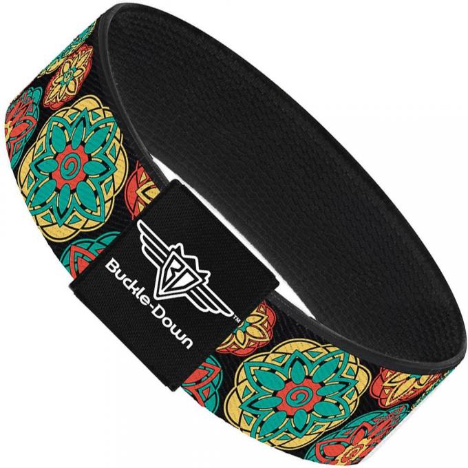 Buckle-Down Elastic Bracelet - Boho Mandala Black/Yellow/Turquoise/Orange