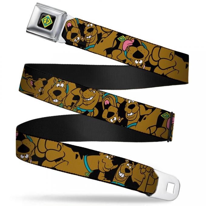 SD Dog Tag Full Color Black/Yellow/Blue Seatbelt Belt - Scooby Doo Stacked CLOSE-UP Webbing