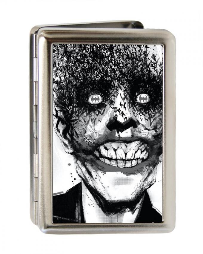 Business Card Holder - LARGE - Joker Bat Face My Dark Architect Cover Brushed Silver