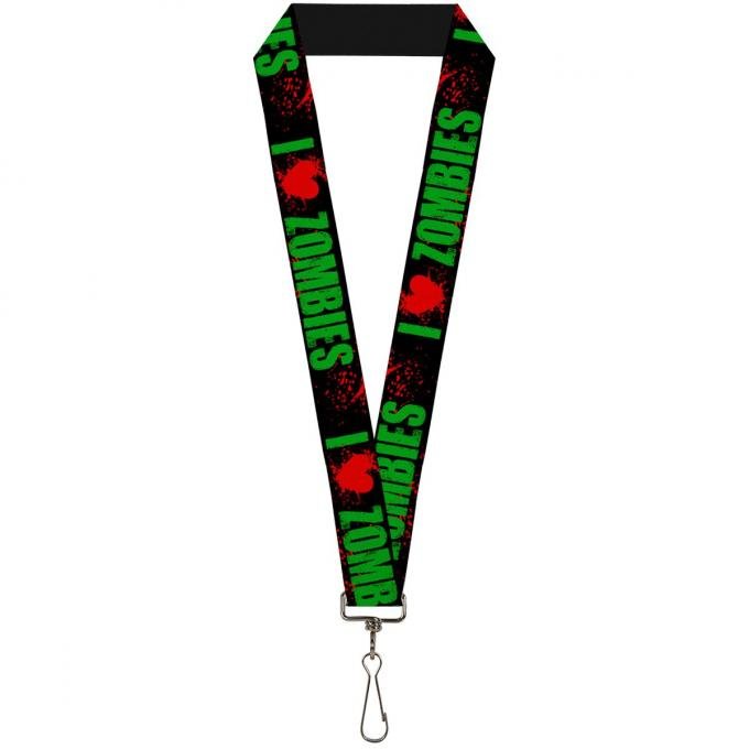 Buckle-Down Lanyard - I "HEART" ZOMBIES Black/Green/Red Splatter