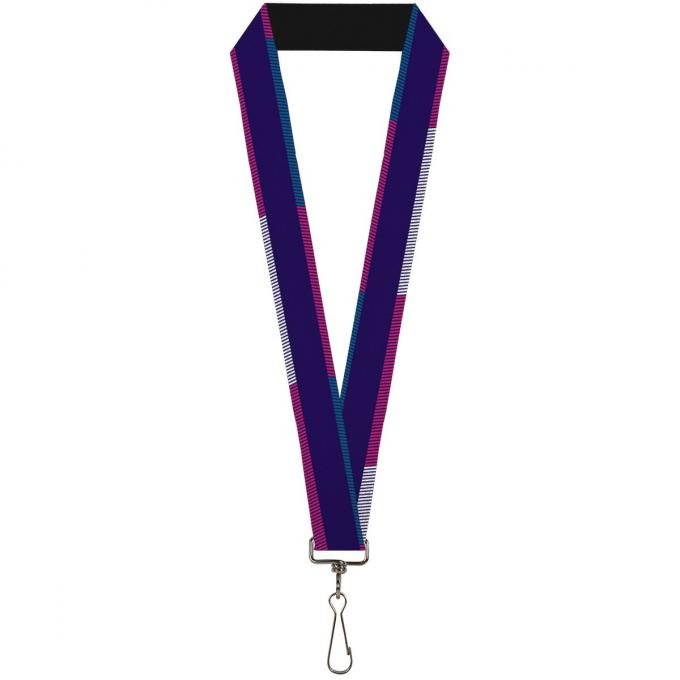 Buckle-Down Lanyard - Hash Mark Stripe Navy/Turquoise/Fuchsia/White