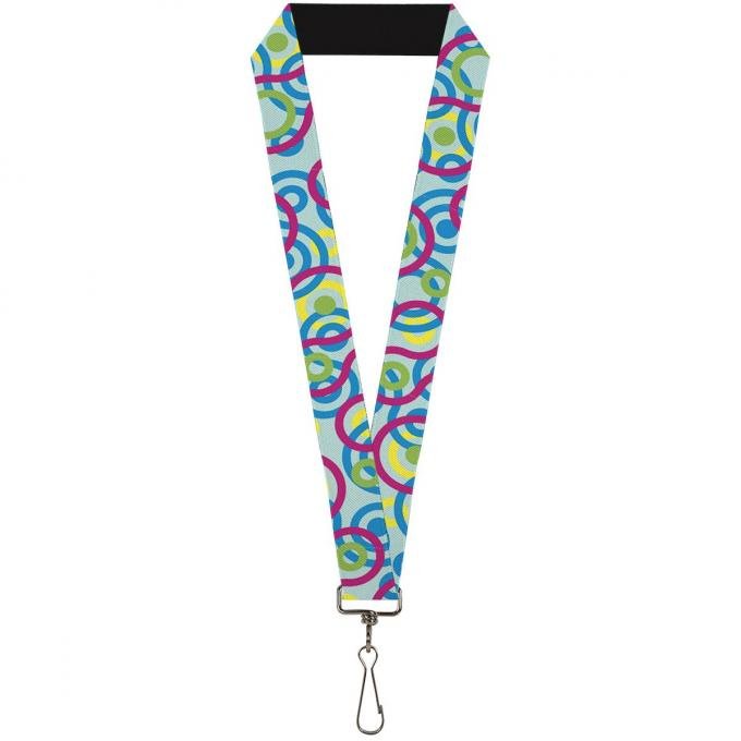 Buckle-Down Lanyard - Bullseye Stacked Swirl Blues/Green/Yellow/Pink