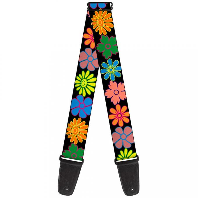 Guitar Strap - Flowers Black/Multi Color