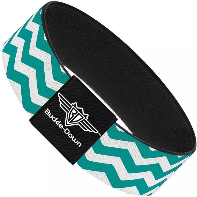 Buckle-Down Elastic Bracelet - Chevron Stripe White/Teal