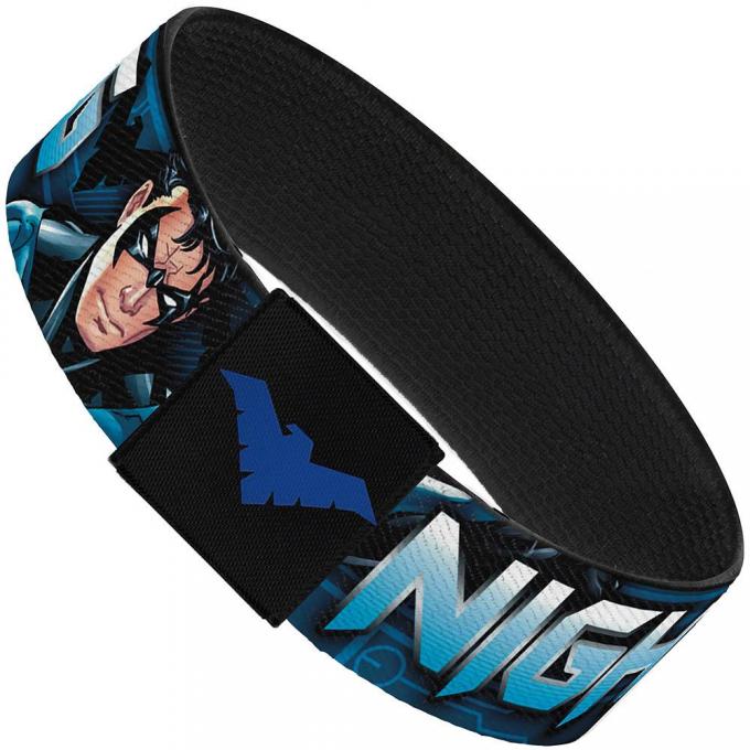 Elastic Bracelet - 1.0" - NIGHTWING Poses/Logo Black/Blues