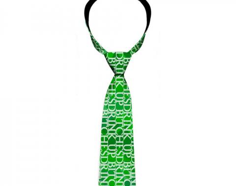 Buckle-Down Necktie - St. Pat's DRINK UP BITCHES/Stacked Shamrocks Greens/White