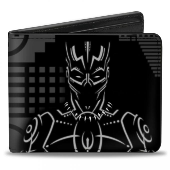 MARVEL AVENGERS   
Bi-Fold Wallet - Black Panther Tribal Silhouette Pose + Icon Black/Grays