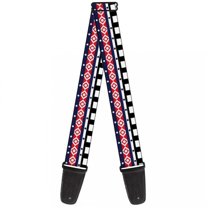 Guitar Strap - Aztec13 White/Navy/Red/Black