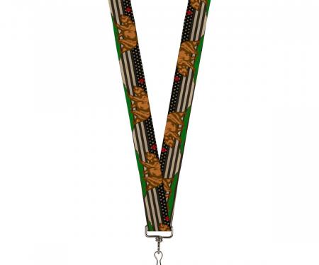 Buckle-Down Lanyard - Cali Bear/Star/US Flag Stretch Black/White/Red