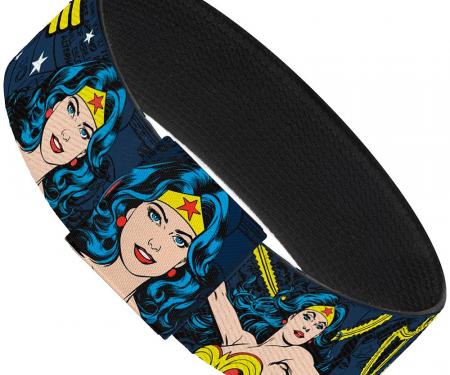 Elastic Bracelet - 1.0" - Wonder Woman Face/Poses/Logos/Comic Scenes Blues/Yellow