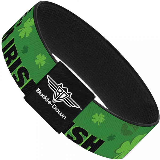 Buckle-Down Elastic Bracelet - KISS ME, I'M IRISH! Clovers/Kisses Greens/Black
