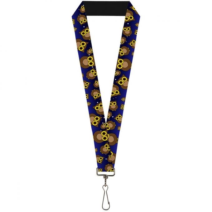 Buckle-Down Lanyard - Owls Scattered Black/Blue-Fade/Yellow