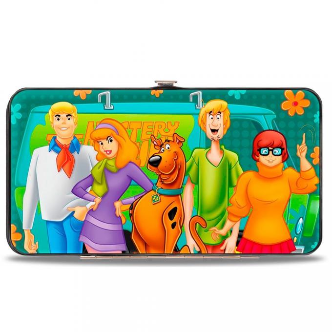 Hinged Wallet - Scooby Doo 5-Character Group Pose w/Mystery Machine Turquoise Blues/Orange
