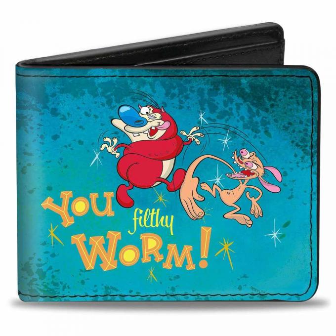 Bi-Fold Wallet - Ren Slapping Stimpy YOU FILTHY WORM!