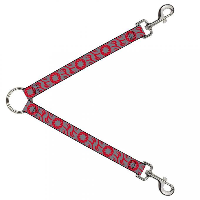 Dog Leash Splitter - Floral Pinwheel CLOSE-UP Gray/Red