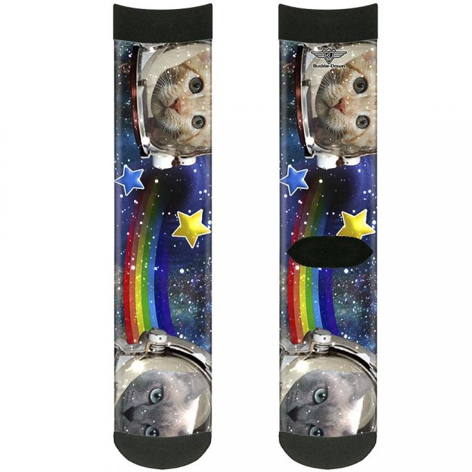 Sock Pair - Polyester - Astronaut Cats in Space/Rainbows/Stars - CREW