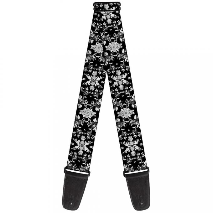 Guitar Strap - Floral Collage Black/Gray/White