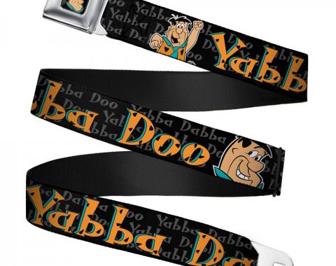 Fred Face Full Color Black Seatbelt Belt - Fred Face/Pose YABBA DABBA DOO Black/Gray/Orange Webbing