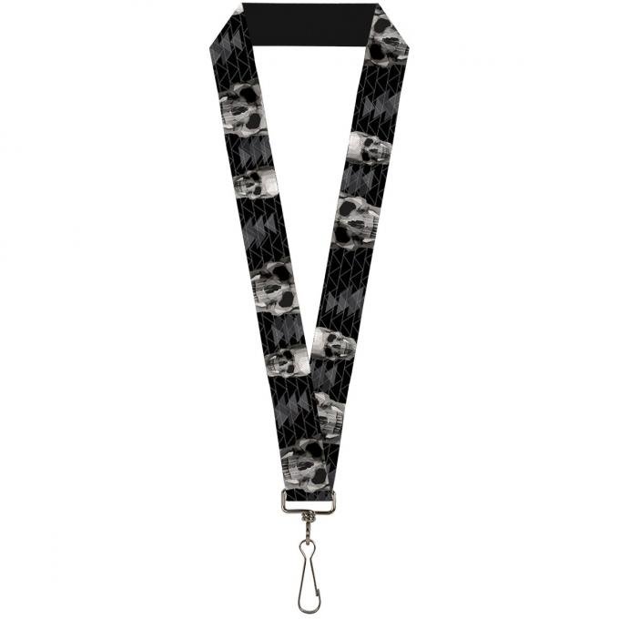 Buckle-Down Lanyard - Geometric 3-D Skull Face/Chevron Black/Grays/White