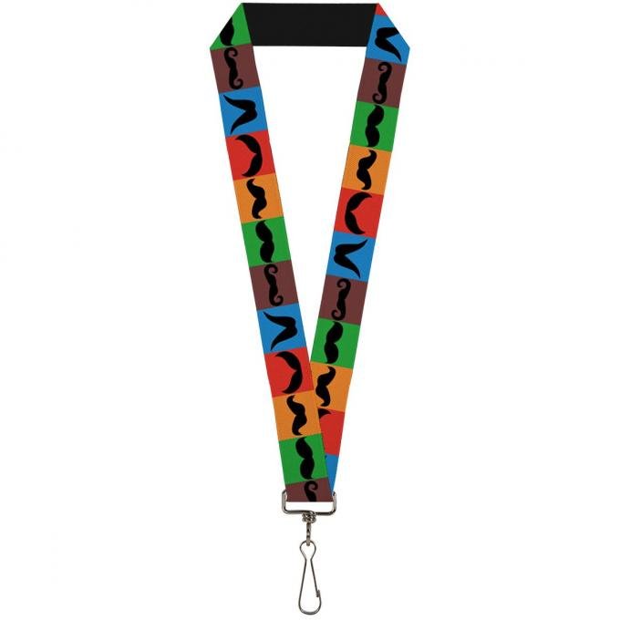 Buckle-Down Lanyard - Mustaches Multi Color Blocks/Black