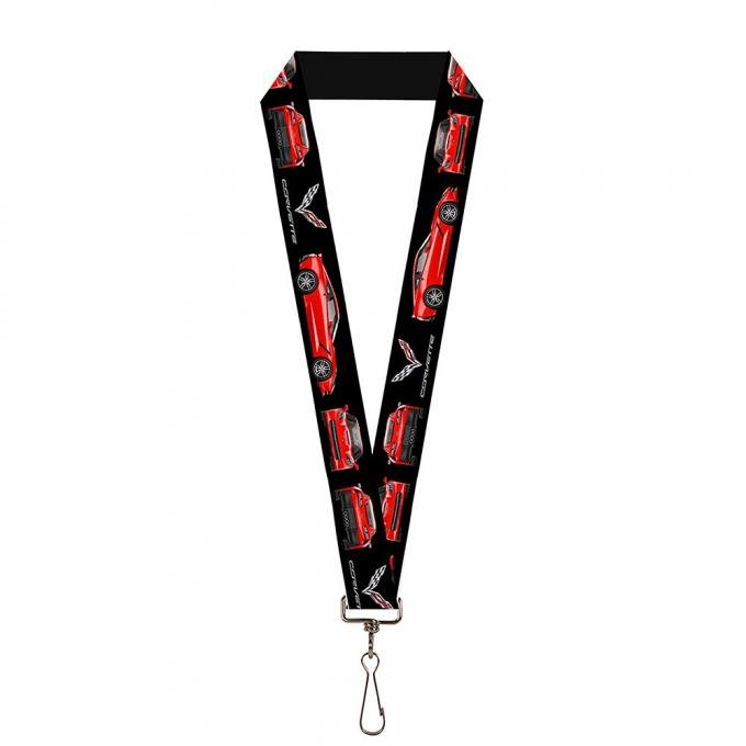 Lanyard - 1.0" - C7 Logo/C7 Blueprints Black/Red