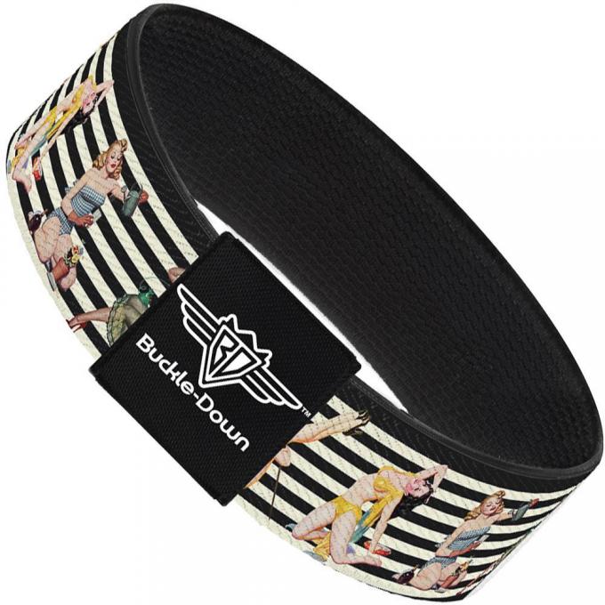 Buckle-Down Elastic Bracelet - Pin Up Girl Poses Stripe Black/White