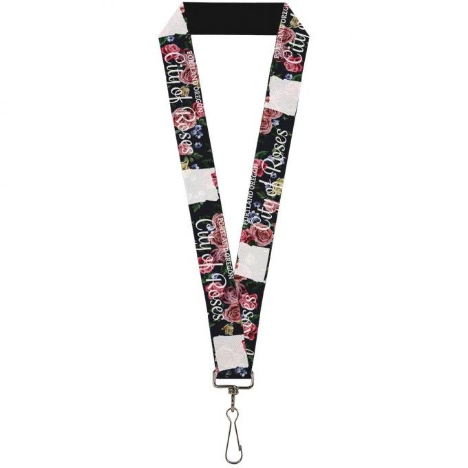 Buckle-Down Lanyard - Oregon Silhouette/PORTLAND OREGON-CITY OF ROSES Roses/White