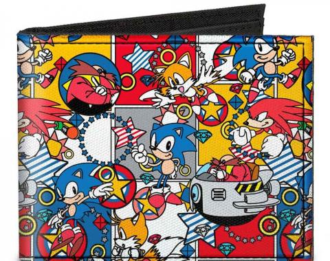 SONIC CLASSIC 
Canvas Bi-Fold Wallet - Doctor Eggman I "HEART" 2 POLLUTE + Flying Egg Mobile Black/Red