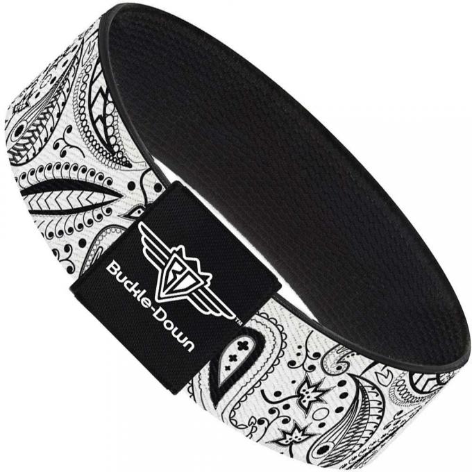 Buckle-Down Elastic Bracelet - Floral Paisley3 White/Black