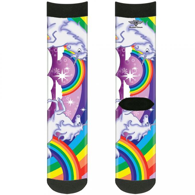 Sock Pair - Polyester - Unicorns in Rainbows w/Sparkles/Purple - CREW