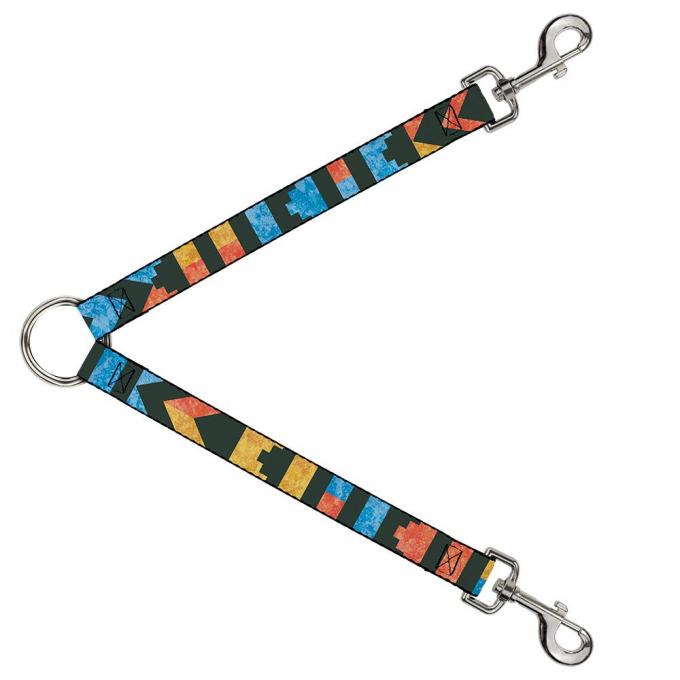 Dog Leash Splitter - Geometric8 Charcoal/Orange/Gold/Blue