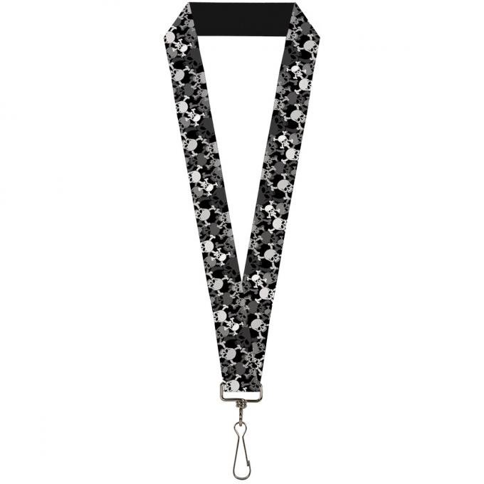 Buckle-Down Lanyard - Top Skulls Stacked Black/Gray/White