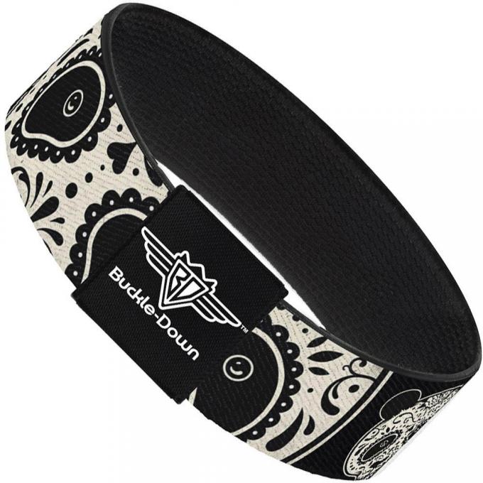 Buckle-Down Elastic Bracelet - Panda Bear Sugar Skull C/U Scattered Black/Cream