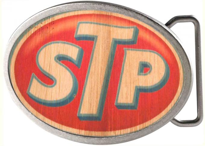 STP Logo Framed FCWood Natural/Blue/Red - Black Oval Rock Star Buckle