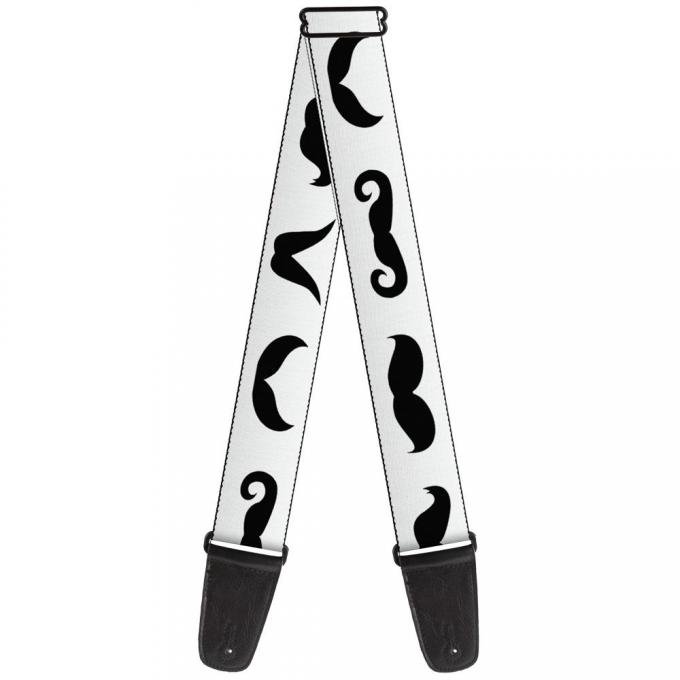 Guitar Strap - Mustaches Straight White/Black