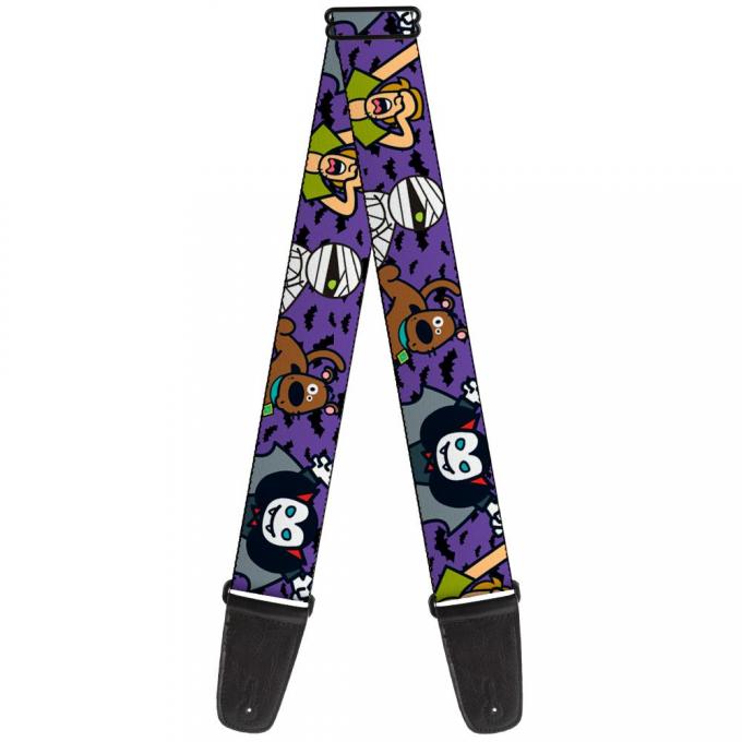 Guitar Strap - Mini Scooby Doo Halloween/Bats Purple/Black