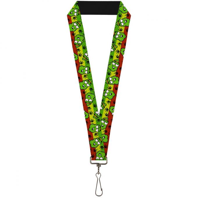 Buckle-Down Lanyard - Marijuana Nugs/Leaves Cartoon Rasta/Black