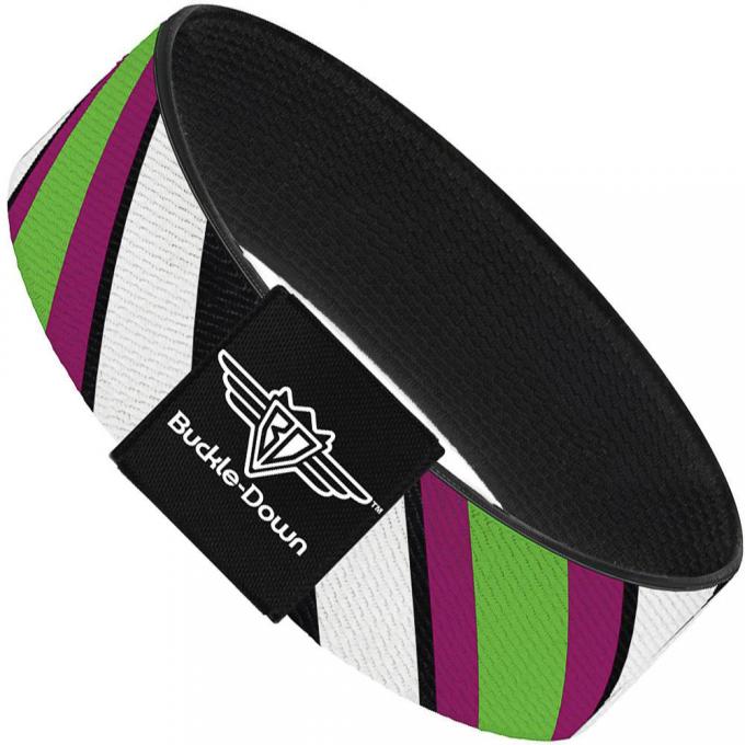 Buckle-Down Elastic Bracelet - Diagonal Stripes Black/White/Pink/Green